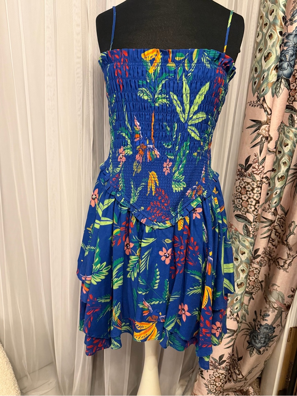 Chelsea & Violet Blue and Green Tropical Smocked Dress